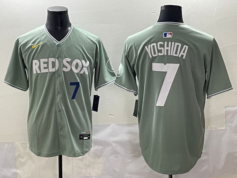 Men 2025 Boston Red Sox #7 Yoshida Light Green Joint Name Nike MLB Jersey style 4->boston red sox->MLB Jersey